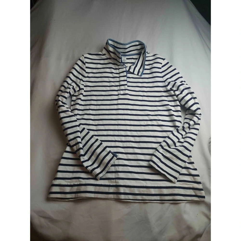 Crown & Ivy Harper Sweatshirt Womens Large Blue Striped Mock Neck Pullover